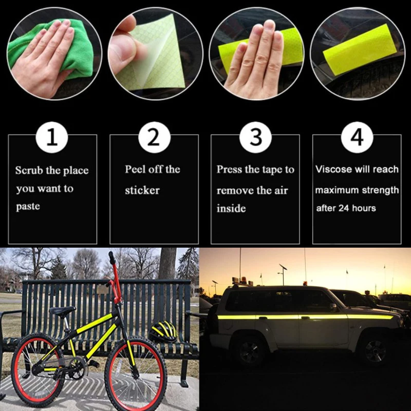 Pegatinas reflectantes de seguridad, cinta de advertencia, cinta de seguridad, accesorios para bicicleta