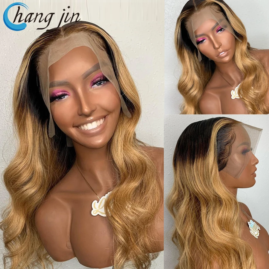 Ombre Honey Blonde 13x4 Human Hair Wigs For Women Indian Remy Hair Lace Front Wigs with Baby Hair Body Wave Lace Closure Wigs