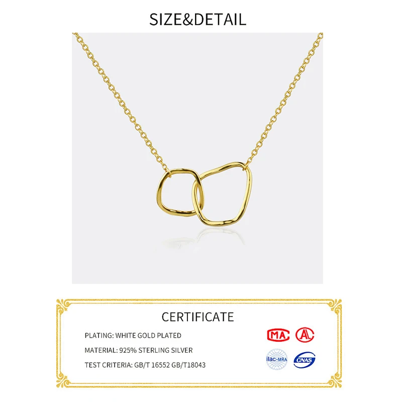 925 Sterling Zilveren Cirkel Vierkante Vorm Ketting Ronde Shiny Gold Kleur Lange Hanger Kettingen Gift Voor Meisje Fijne Accessoires