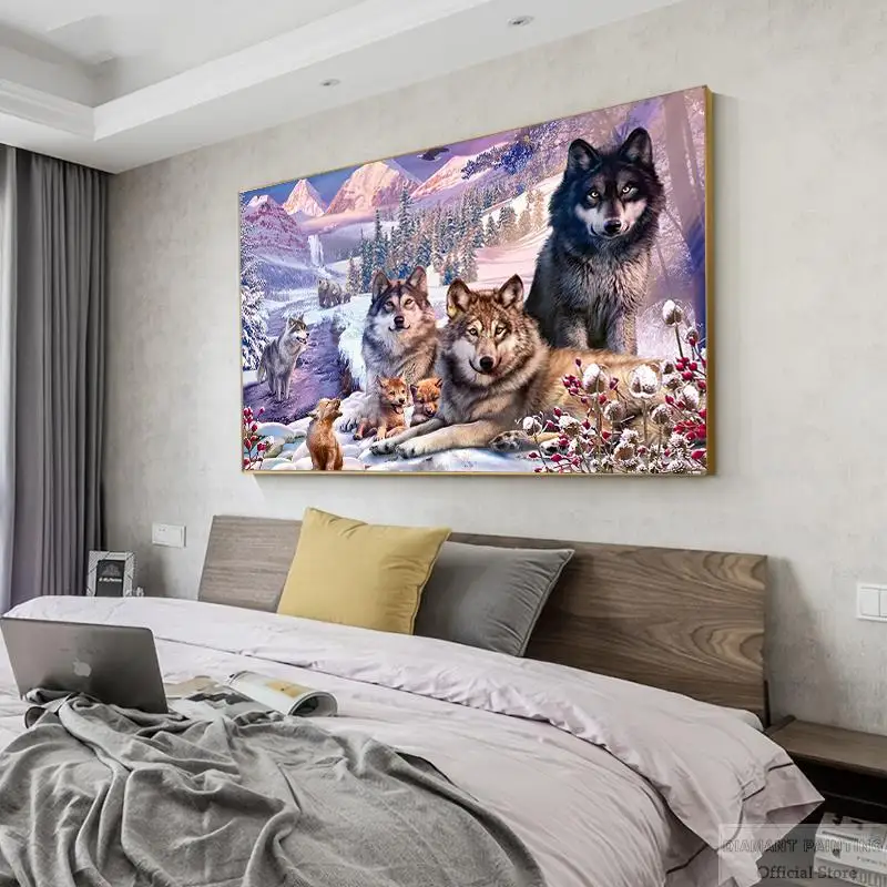 5D DIY Diamond Painting Animal Full Square/Round Diamond Embroidery Snow Mountain Wolf Home Decoration Gift Kits Wall Art