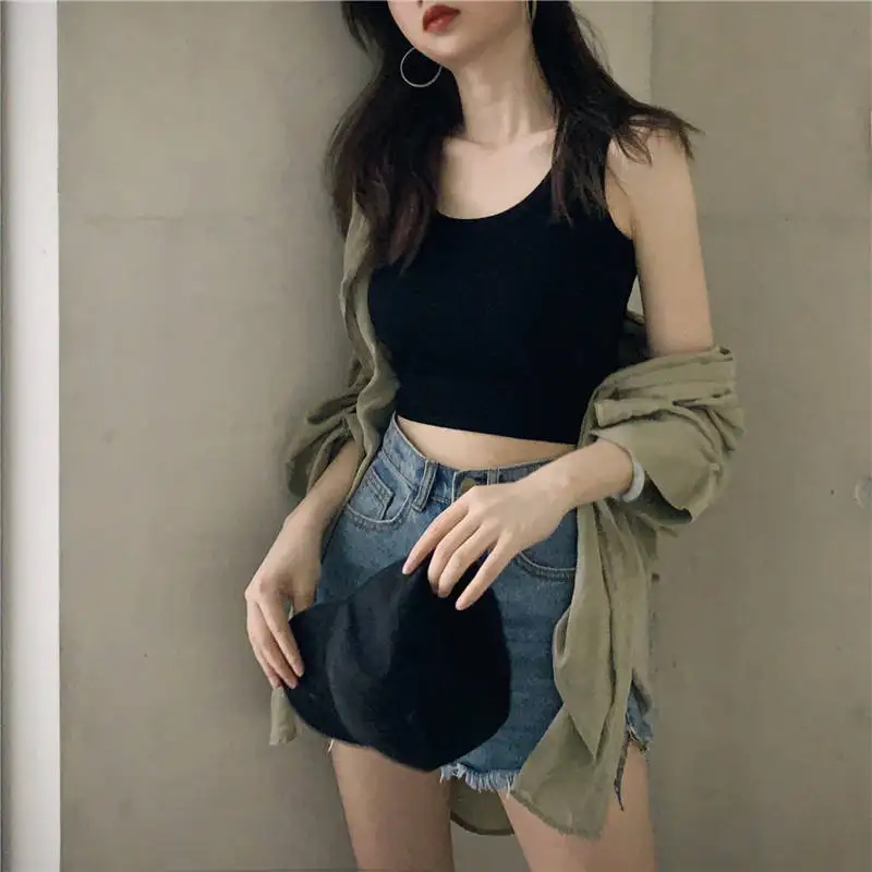 Weiß Gestrickte Rundhals Frauen T-shirt Sexy Ärmellose Leibchen Crop Top Frau Enge Stretch Tank Top Damen T Top Streetwear