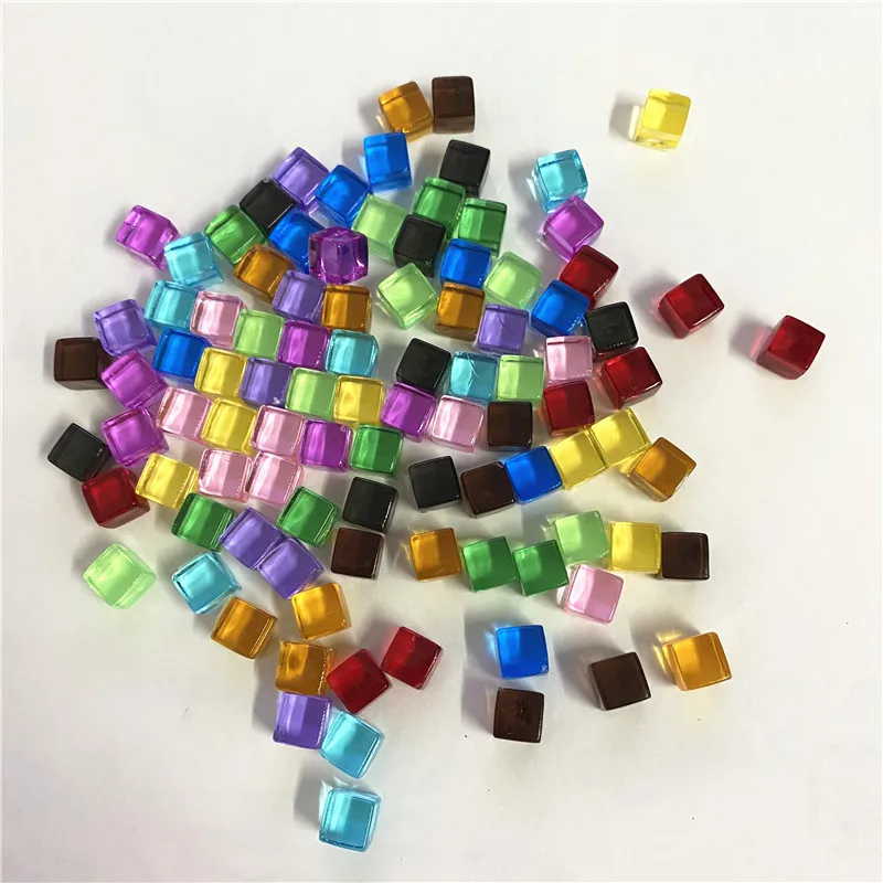 50 pz/set 8mm cubo trasparente colorato angolo quadrato dadi trasparenti pezzo di scacchi ad angolo retto per gioco da tavolo