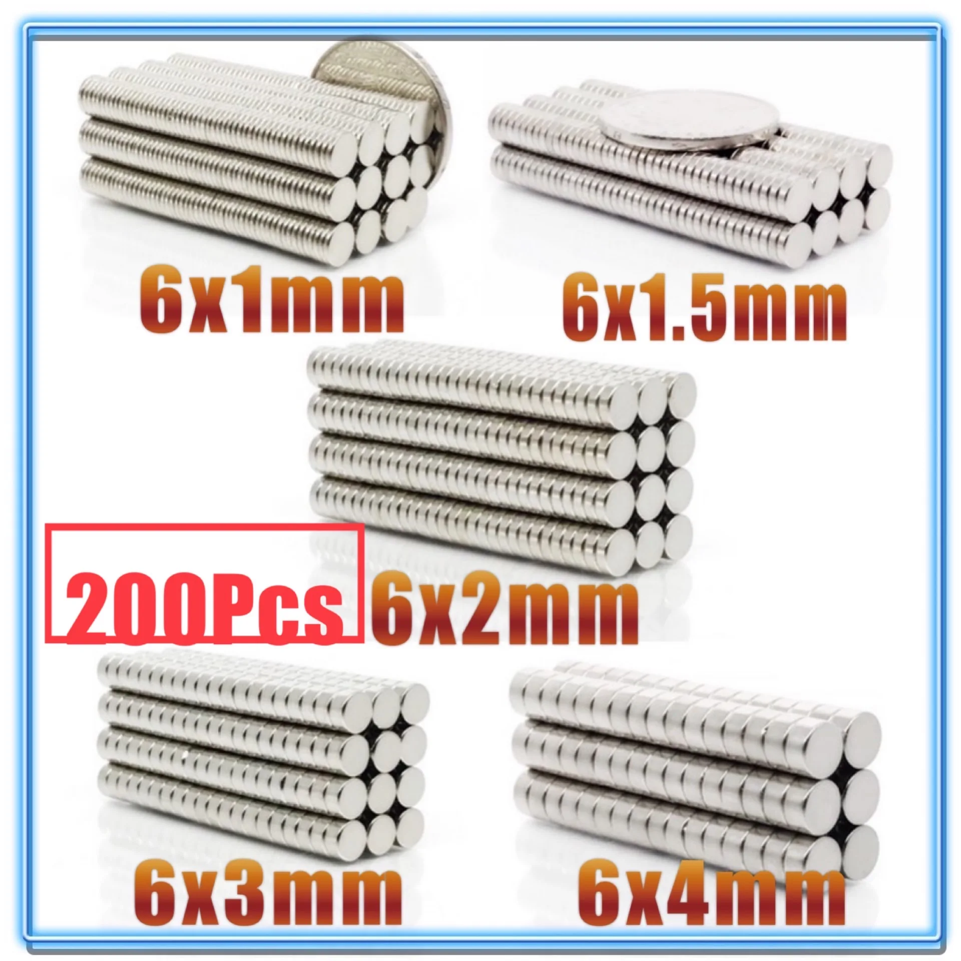 200 sztuk Mini małe N35 okrągły magnes 6*1 6x1.5 6x2 6x3 6x4mm neodymowy magnes stały neodymowy Super silny potężne magnesy 6x1