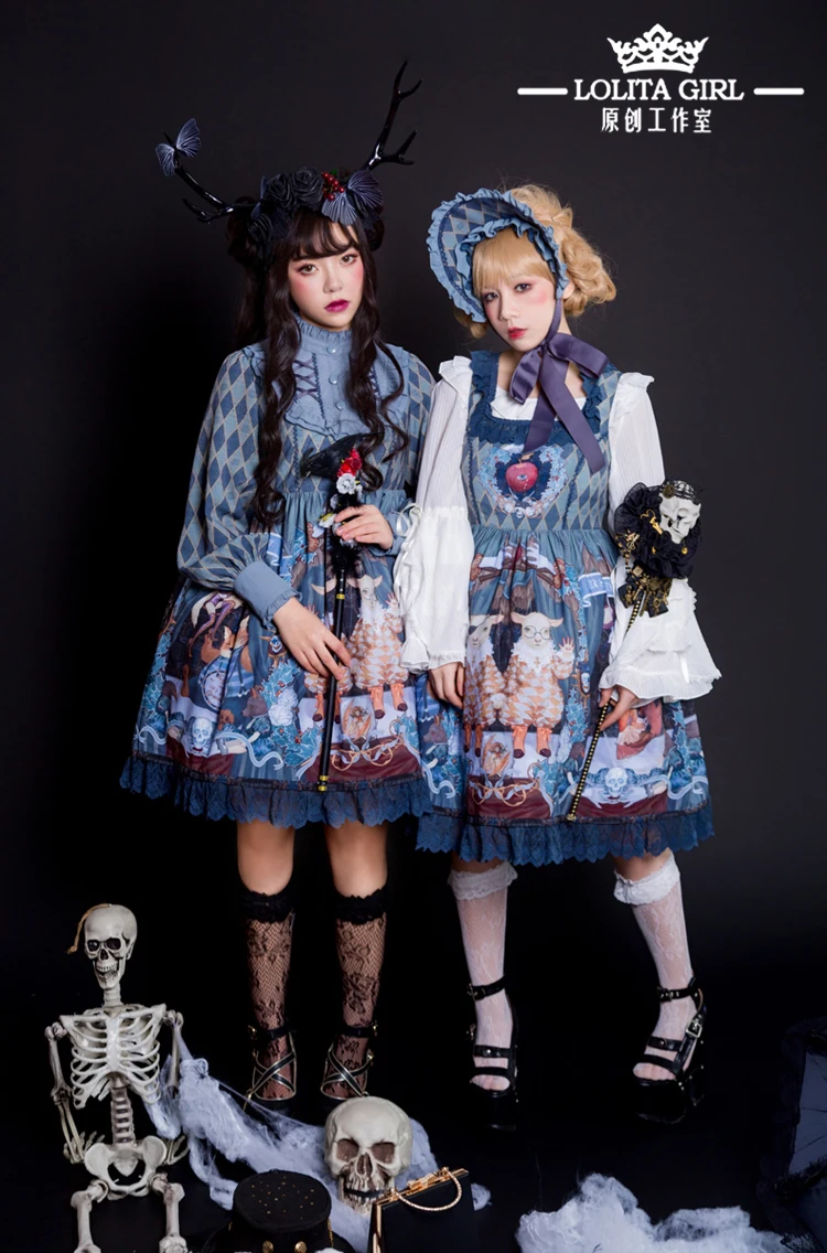 Japanese kawaii girl sweet lolita dress retro palace printing lace bowknot victorian dress gothic lolita jsk loli jsk cos