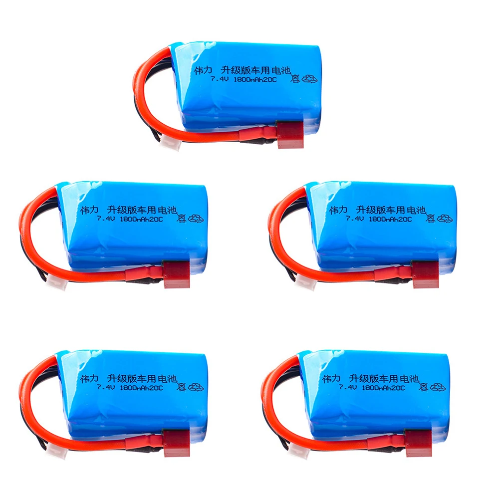 7.4V 2S 1800mAh upgrade Lipo Battery for Wltoys A959-b A969-b A979-b K929-B RC Car spare parts 7.4V T plug battery 1PCS to 5PCS