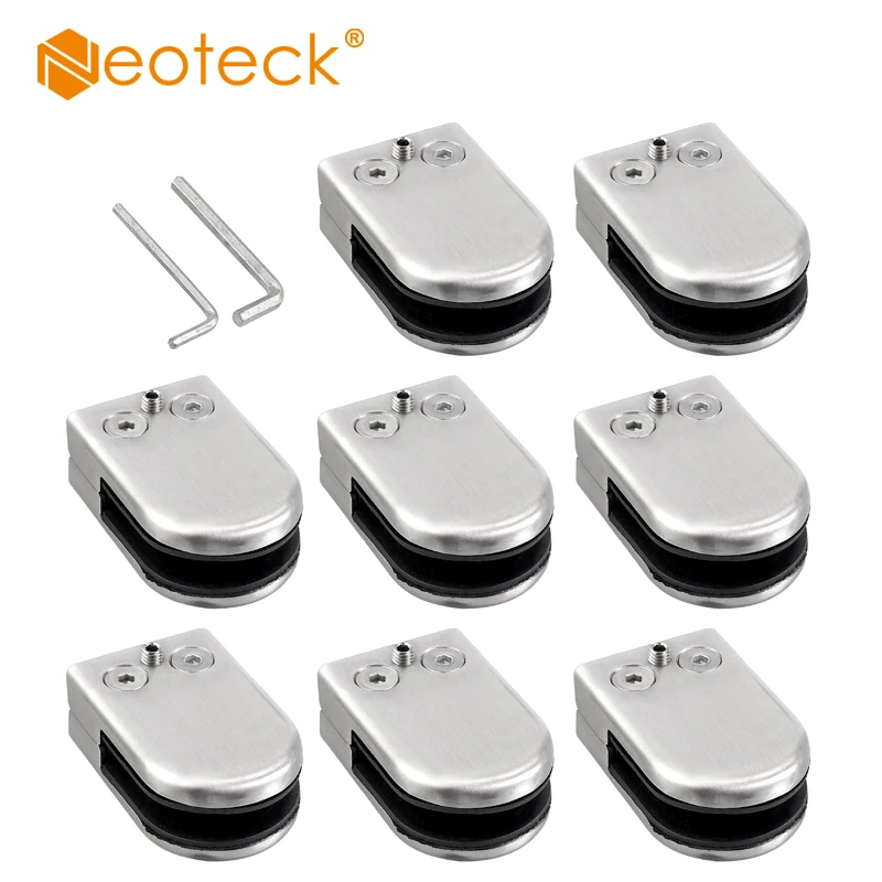 Neoteck 8 Pcs glass clamps Stainless Steel Square Clamp Holder Bracket Clip For Glass Shelf Handrails