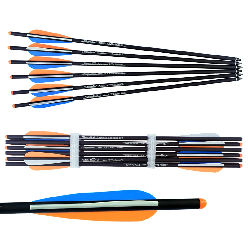 12pcs 20inch Hunting Carbon Mixed Arrows ID7.6mm 3 inch Flexible Feather Fishing Arrows For Compound Bow Competition shooting