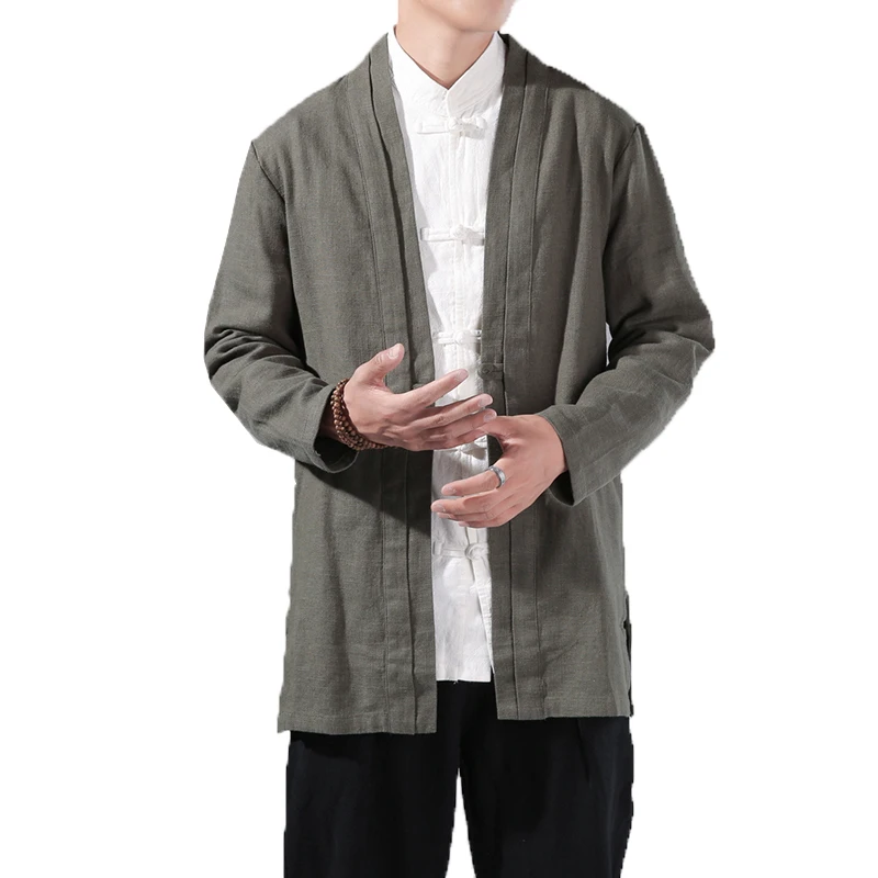 Men Kimono Cardigan  Mens Black Trench Man Open Stitch Cotton Linen Jacket Male Harajuku Outwear Mens Kongfu Coats 3XL