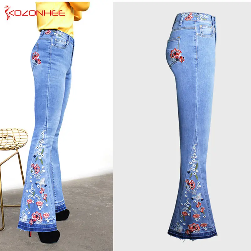 Embroidery Stretching Flare Jeans Women Stretching Bell-Bottoms Jeans For Girls Trousers for women Jeans Large Size A#k97