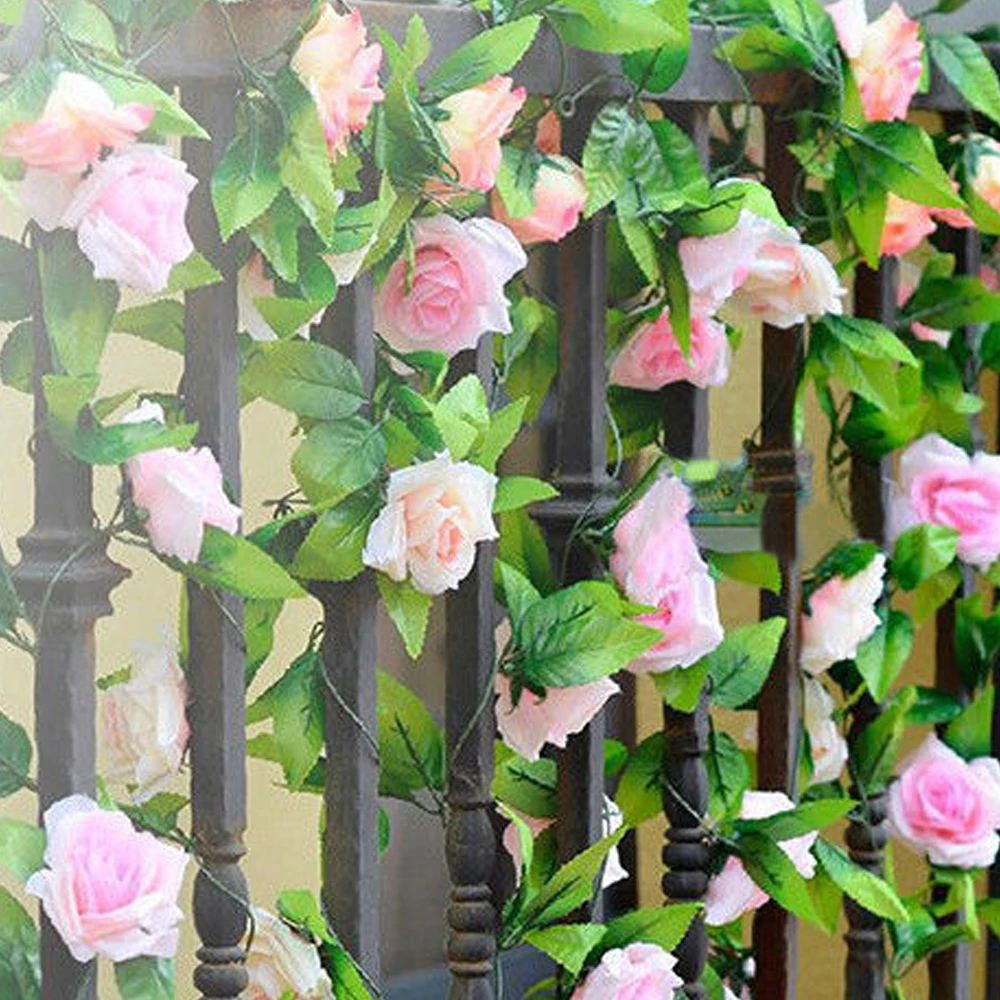 250CM Silk Roses Lvy Vine Green Leaves Garland For Home Wedding Decoration Fake Leaf Diy Hanging Garland Artificial Flowers