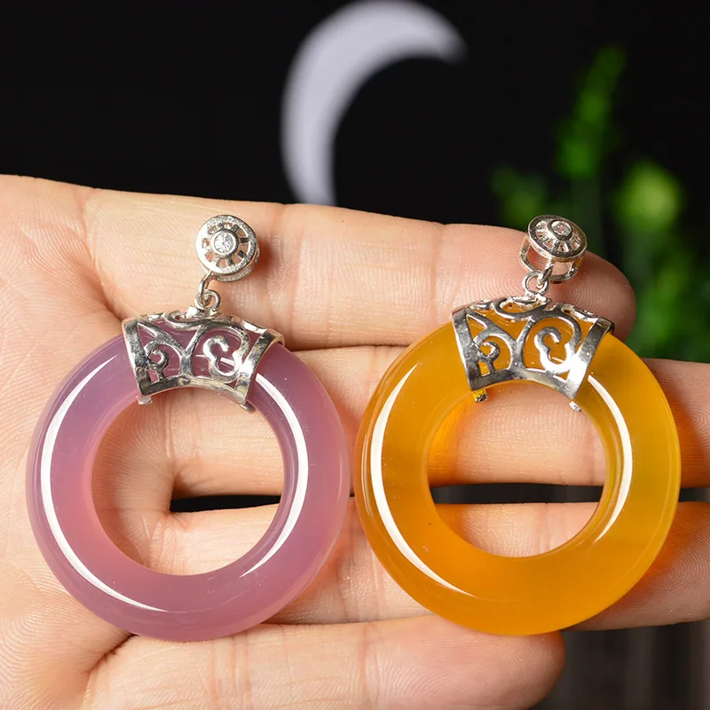 

Top Natural Agate Chalcedony Jade S925 Silver Pendant Hook Noble Fashion Neck Decoration Accessories Handicraft Jewelry Necklace