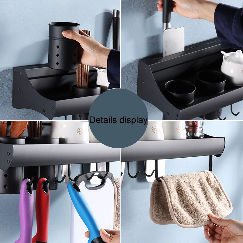 No punching kitchen shelf wall mounted supplies multifunctional condiment seasoning storage artifact hanging shelf knife rest