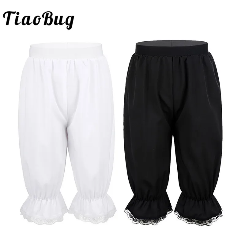 

TiaoBug Kids Solid Color Quick Drying Lightweight Loose Lace Trim Bloomers Comfy Elastic Waistband Pants for Girls Dance Costume