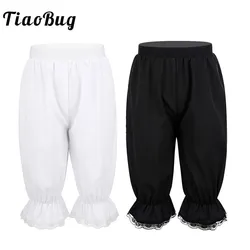 TiaoBug Kids Effen Kleur Sneldrogend Lichtgewicht Losse Kant Trim Bloeiers Comfy Elastische Tailleband Broek voor Meisjes Dans Kostuum