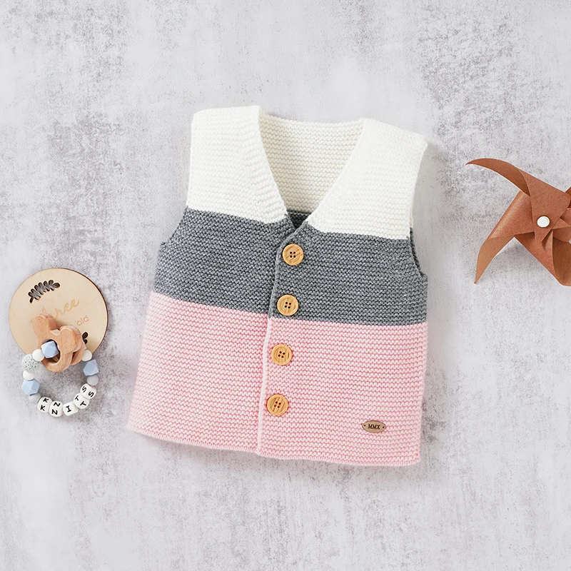 

Baby Sweaters Striped Knitted Toddler Newborn Tops Fashion Sleeveless Infant Girls Boys Clothing V-nect Knitwear Vest Outerwear