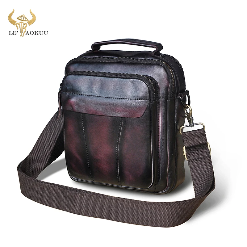 

Crazy Horse Leather Male Fashion Travel Tote Messenger Mochila bag Design Satchel Cross-body Shoulder bag 8" Tablet Case Men 149