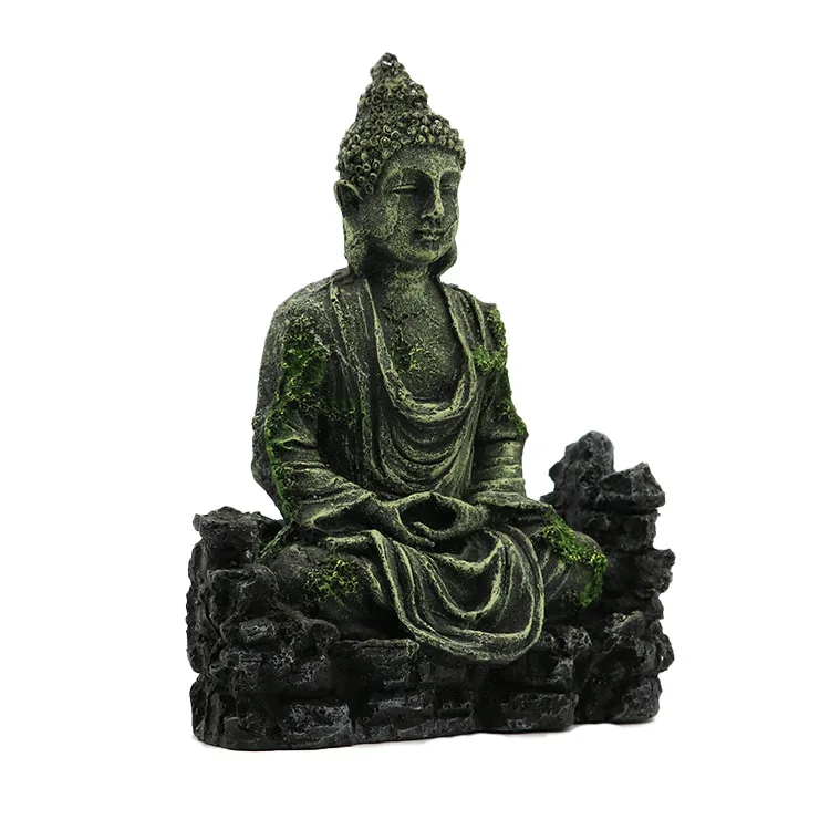 Artificial Aquarium Decoarion Ancient Buddha Resin Fish Tank Sitting Buddha Lanscaping Ornament Fish Reptiles Hiding Accessories