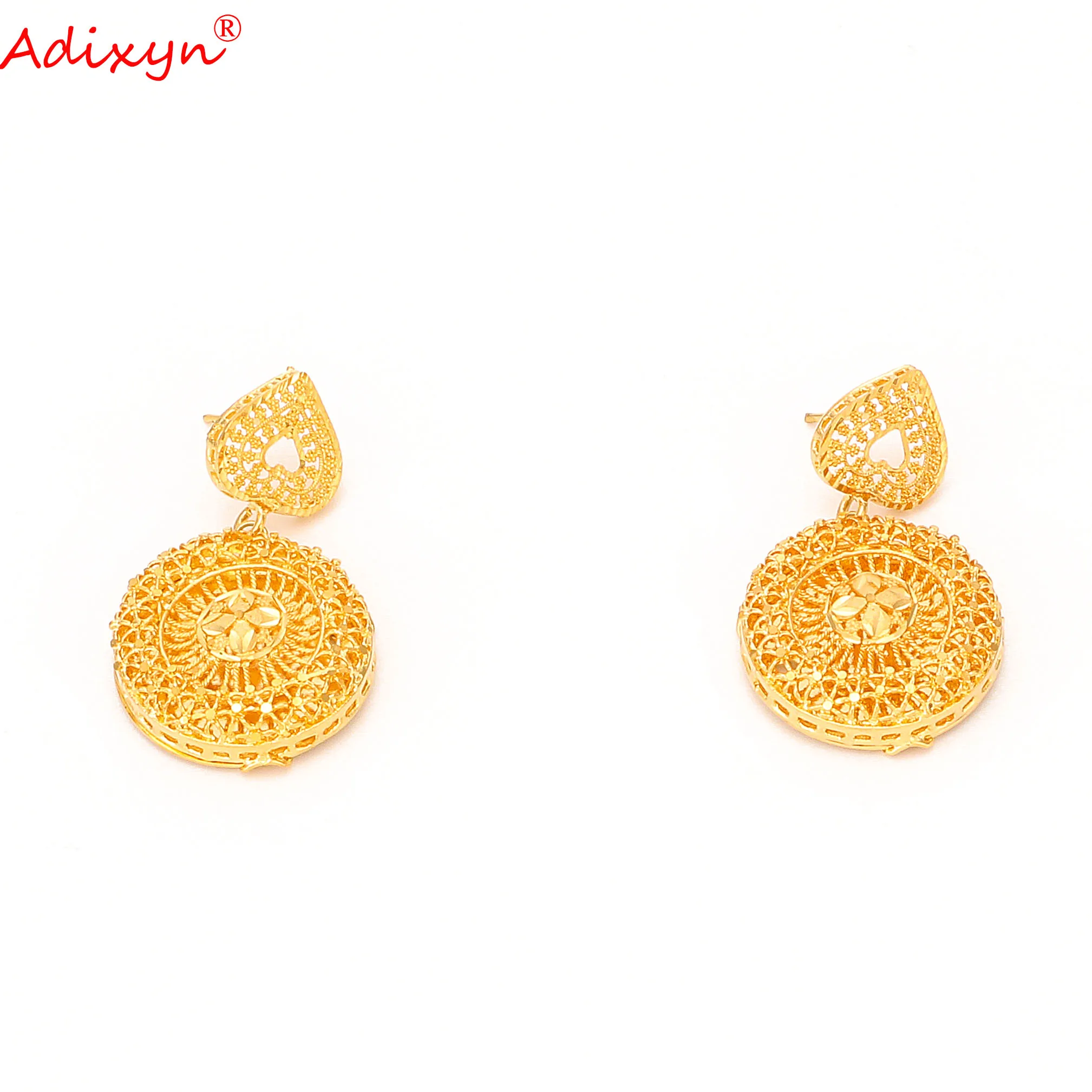 Adixyn Big Size Necklace Earrings Jewelry Set for Women Wedding 24K Gold Color Set Arab India Bridal Dubai Wedding Jewelry N102I