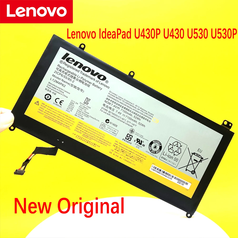 New for Lenovo IdeaPad U430 U430p U530 L12L4P62 7.4V 52Wh Original L12M4P62 7100mAh Laptop battery