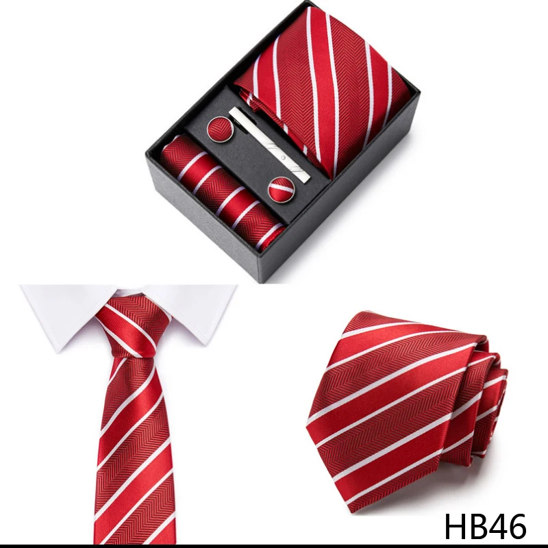 2023 neue Stil Hochzeit Geschenk Krawatte Für Männer Krawatte Box Anzug Zubehör Solide Blaue Krawatte Einstecktücher Manschettenknopf Set – Detail 12