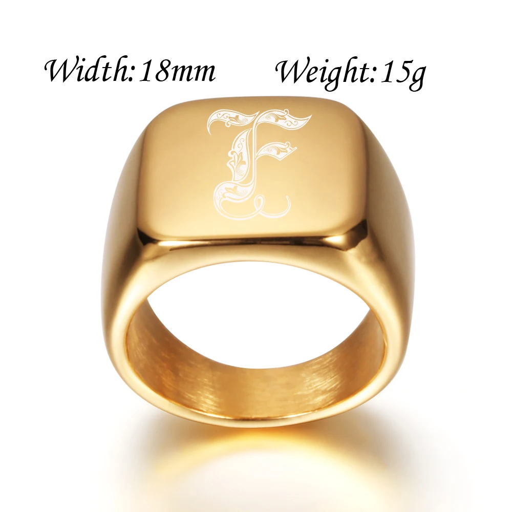 خواتم ذهبية اللون للرجال بأحرف كبيرة مخصصة من الفولاذ المقاوم للصدأ مجوهرات أولية خاتم إصبع مخصص لإكسسوارات الهدايا للرجال #3