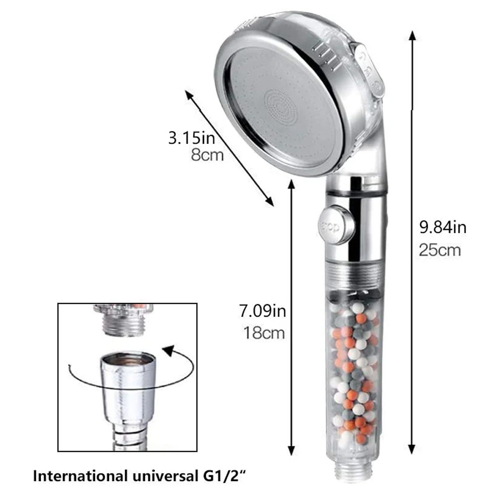 

Three Modes Bathroom Shower Head High Pressure Water Saving Nozzle Sprayer Tourmaline Anion Stone Filter Handheld Shower Head