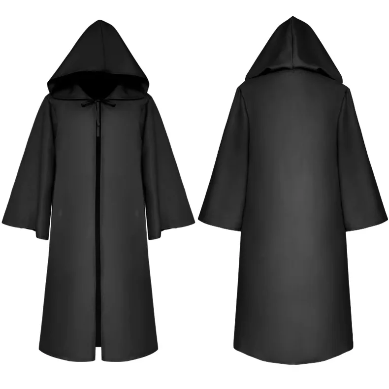 Capa de mago de Halloween para niños y adultos, disfraz de Cosplay, batas con capucha de monje, capa de fraile, sacerdote Medieval renacentista, negro y blanco