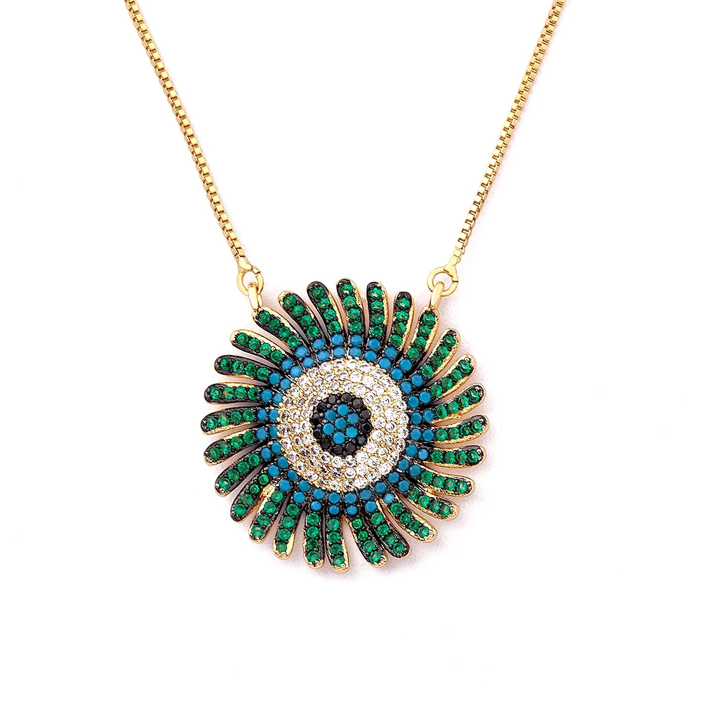 Hot Sale Turkish Evil Eye Green/Purple Pendant Women Bohemian Rhinestone Link Chain Choker Necklace Lucky Zircon Jewelry Gifts