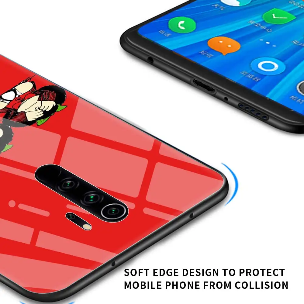 Phone Case For Xiaomi Redmi Note 9S 9 10 8 Pro 8T 7 8A 9A 9C K40 Glass Cover For Xiaomi Poco X3 NFC Shell Mafalda Cute Cartoon