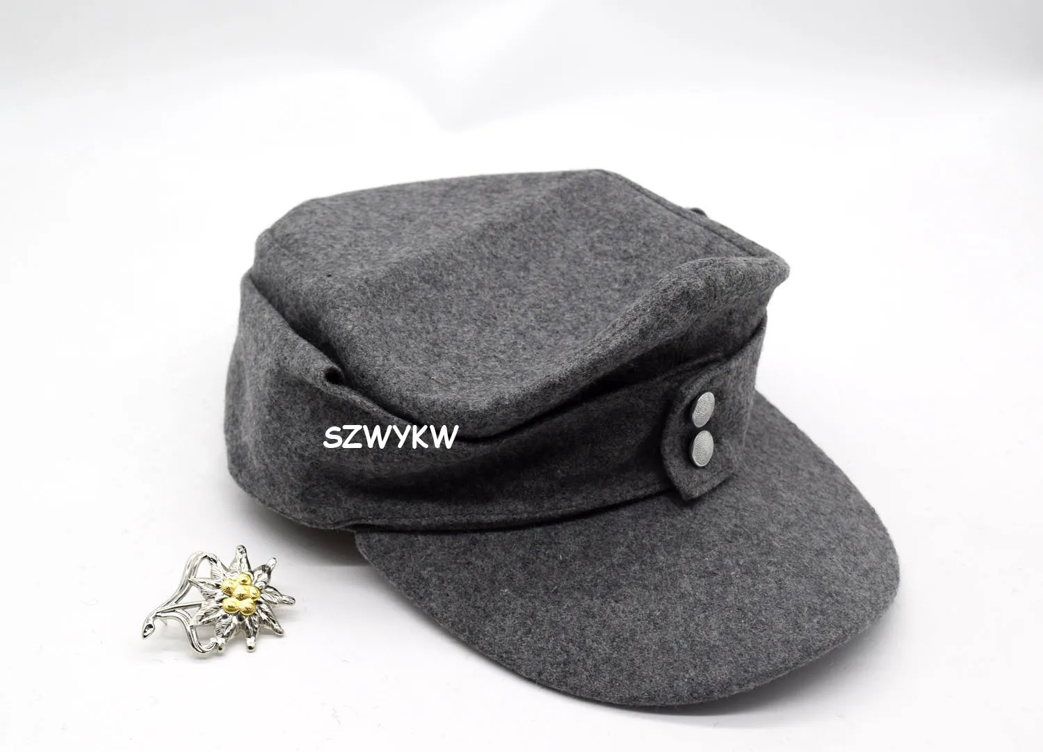 Cosplay German WH Elite EM M43 Panzer Wool Field Cap Hat Gray ++EM Edelweiss Mountain badge