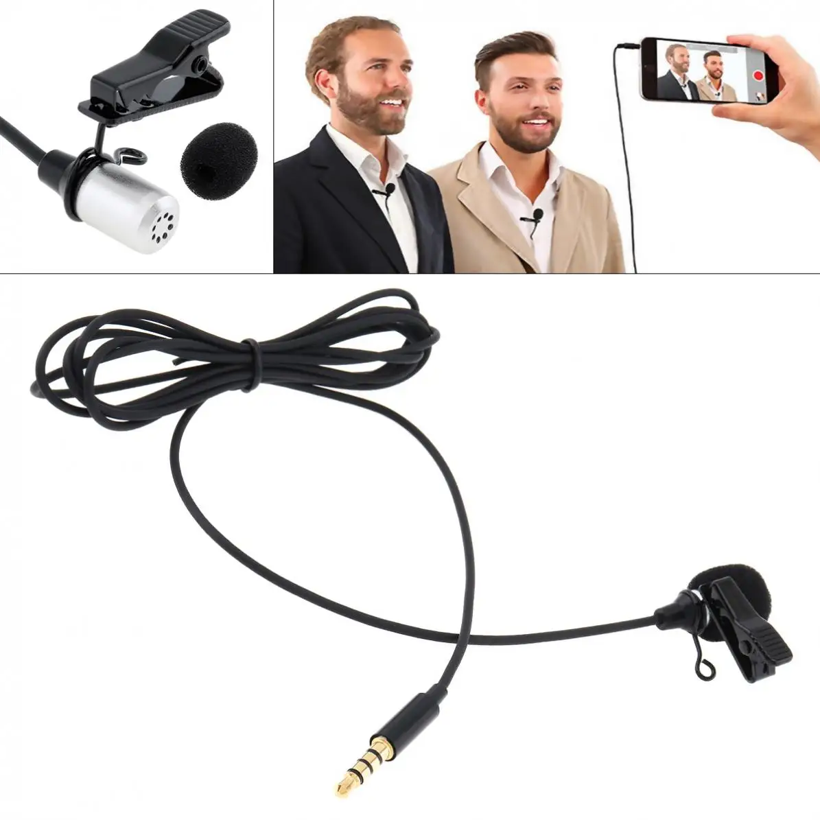 

3.5MM Mini Headsets Microphone Mobile Phone DSLR Camera Clip-on Lapel Condenser Microphone for Recording / Lectures / Speaking