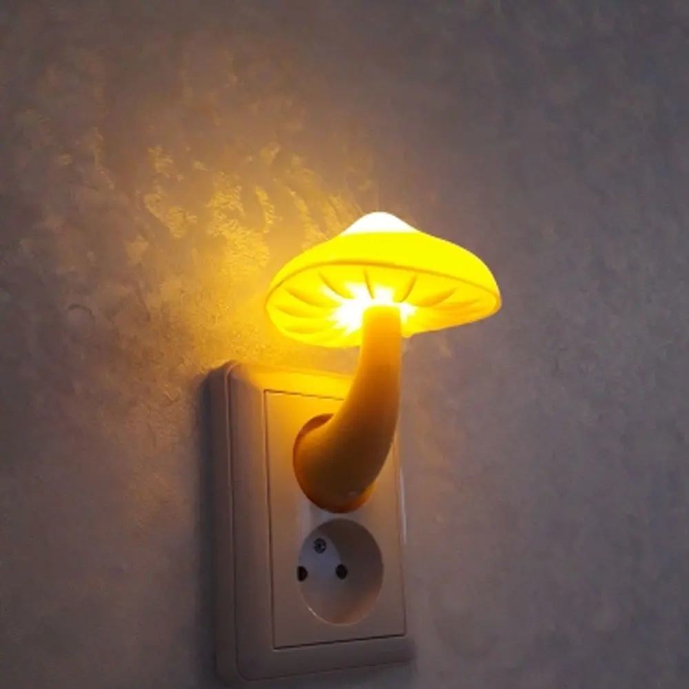 LED Night Light Sensor Lighting EU US Plug Mushroom Wall Socket Lamp Warm White Light-control For Children Kids Living Room