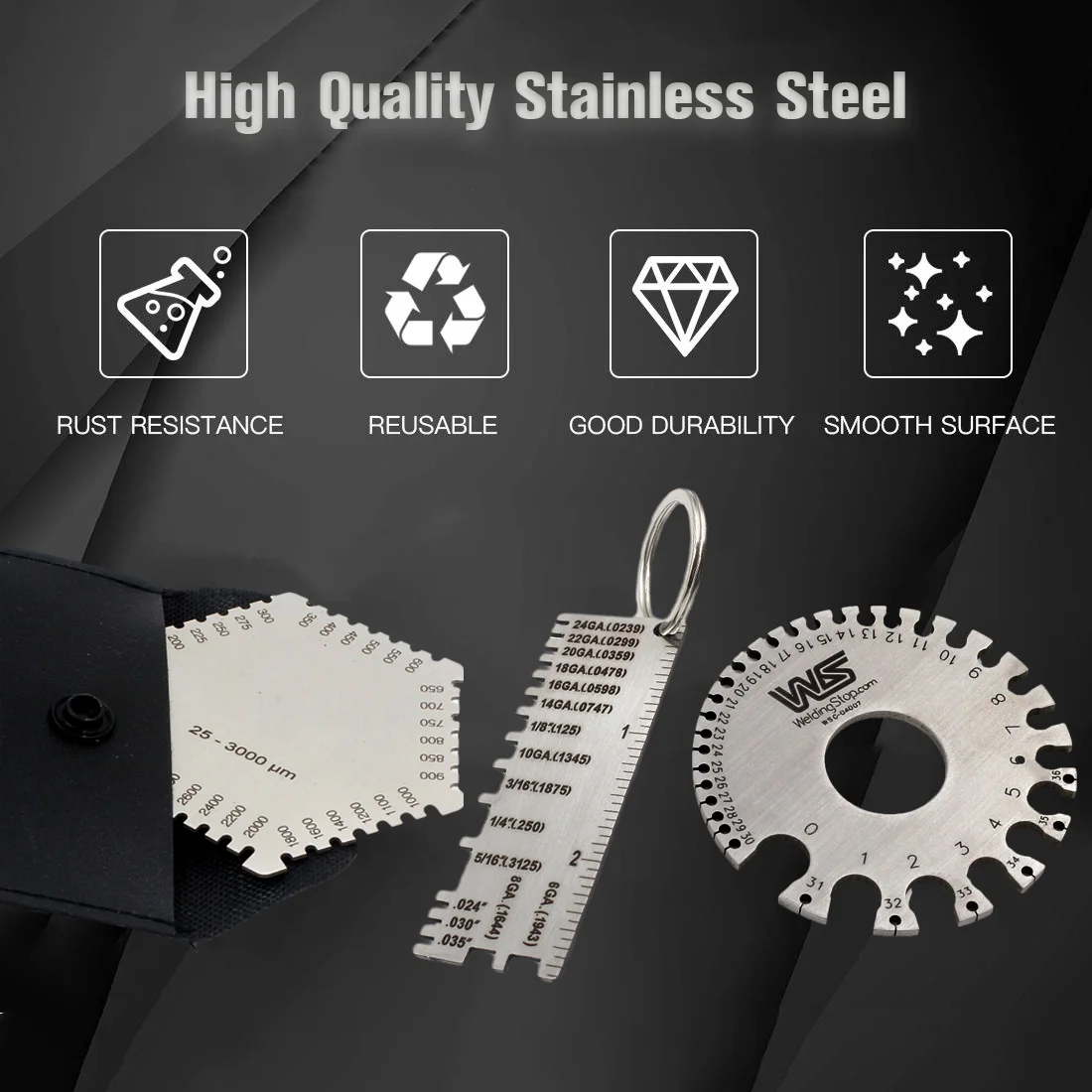 Welding Gauge Set 25-3000um Wet Film Comb + Wire Metal Sheet Thickness Gauge + Round Wire Cable Sheet Gage AWG and SAE