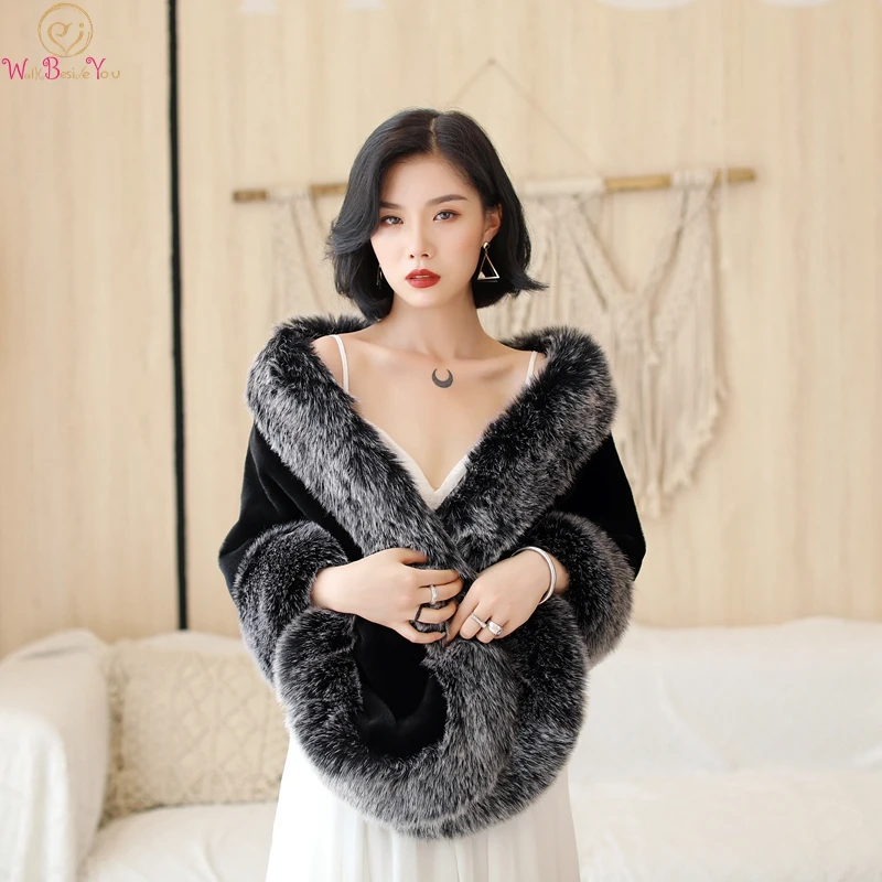 Elegant Black Gray Party Evening Jackets Wraps Faux Fur Wedding Capes 2021 New Winter Women Bolero Wrap Winter Shawls In Stock