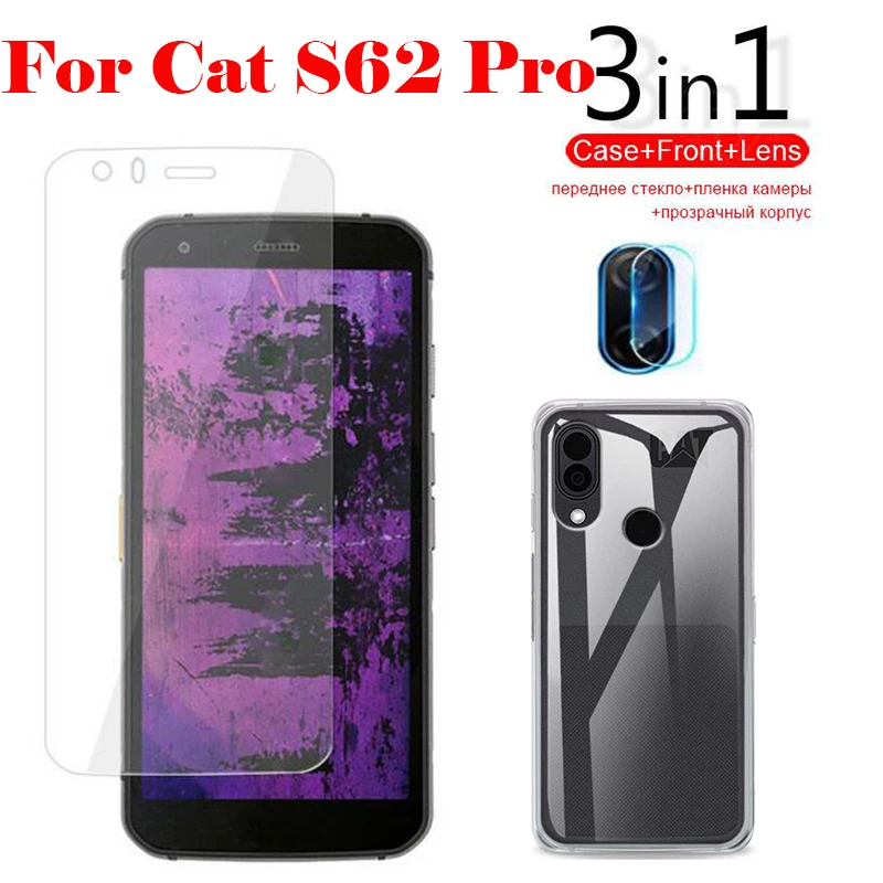 3-in-1 Case Glass For CAT S62 Pro Screen Protector Glass Full Protection on For CAT S62 Pro Camera Lens Glass