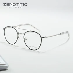 ZENOTTIC Pure Titanium Glasses Frame Women Retro Round Prescription Eyeglasses Men Luxury Double Bridge Optical Myopia Eyewear