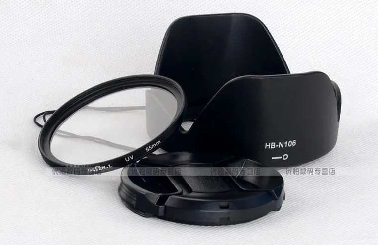 3 in 1 HB-N106 lens hood +UV filter + Lens cap cover for For nikon AF-P 18-55mm D3300 D5300 D3400 D5600 D3500 D350