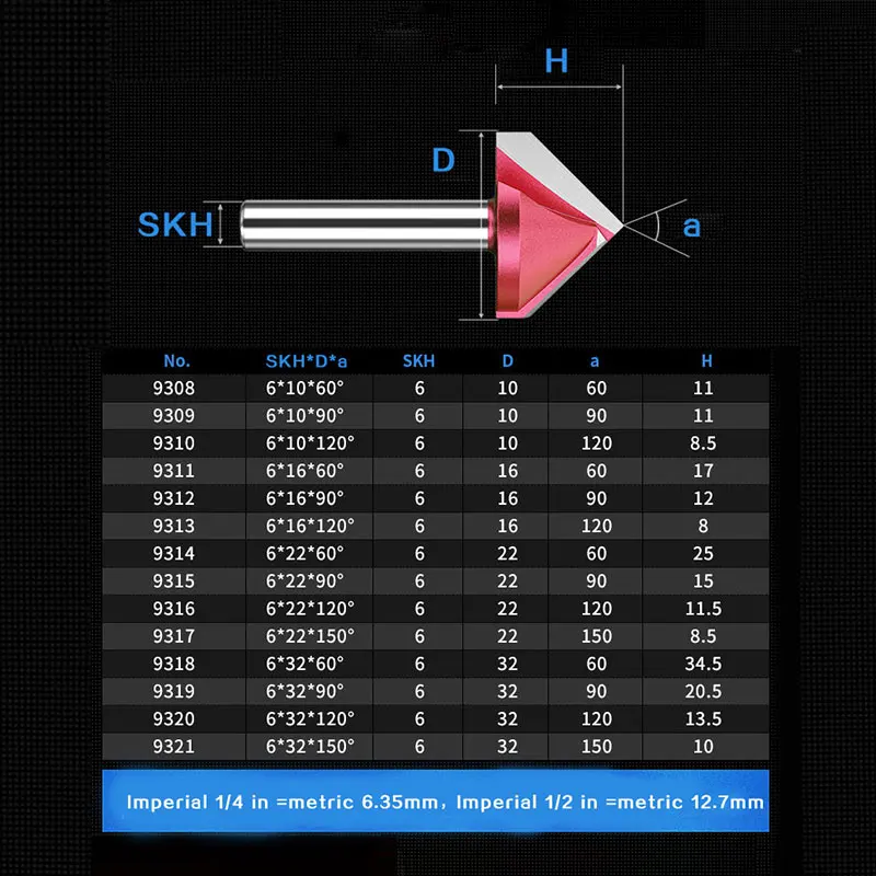 HUHAO 6mm Shank Diameter  V Type 3D Woodworking Milling Cutter Woodworking Tungsten Carbide Carving Knife CNC Engraving Router B