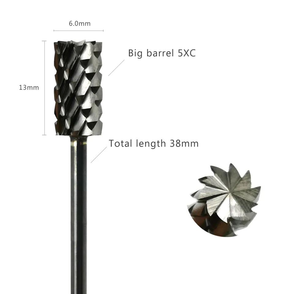 HYTOOS 5XC Top Cut Barrel Bit 3/32 Hartmetall Nagel Bohrer Bits Fräser Für Maniküre Bohrer Zubehör Schnelle Entfernen Gel