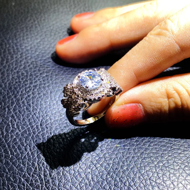 Natürliche Moissanit Silber Farbe Schmuck Ringe Männer Für Frauen Blume Party Jäten Jahrestag Verlobung Geschenke Edlen Schmuck