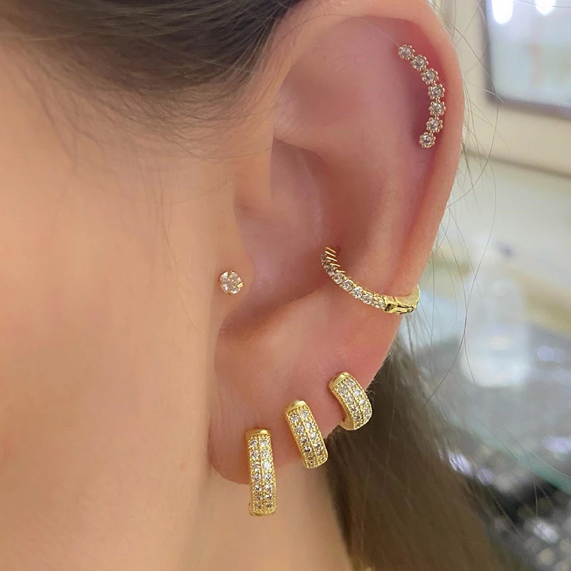 Gold Silver Filled 12mm 14mm 16mm Circle Earring CZ Zircon Hoop Earrings for Women Jewelry Wholesale Boucle Oreille Femme