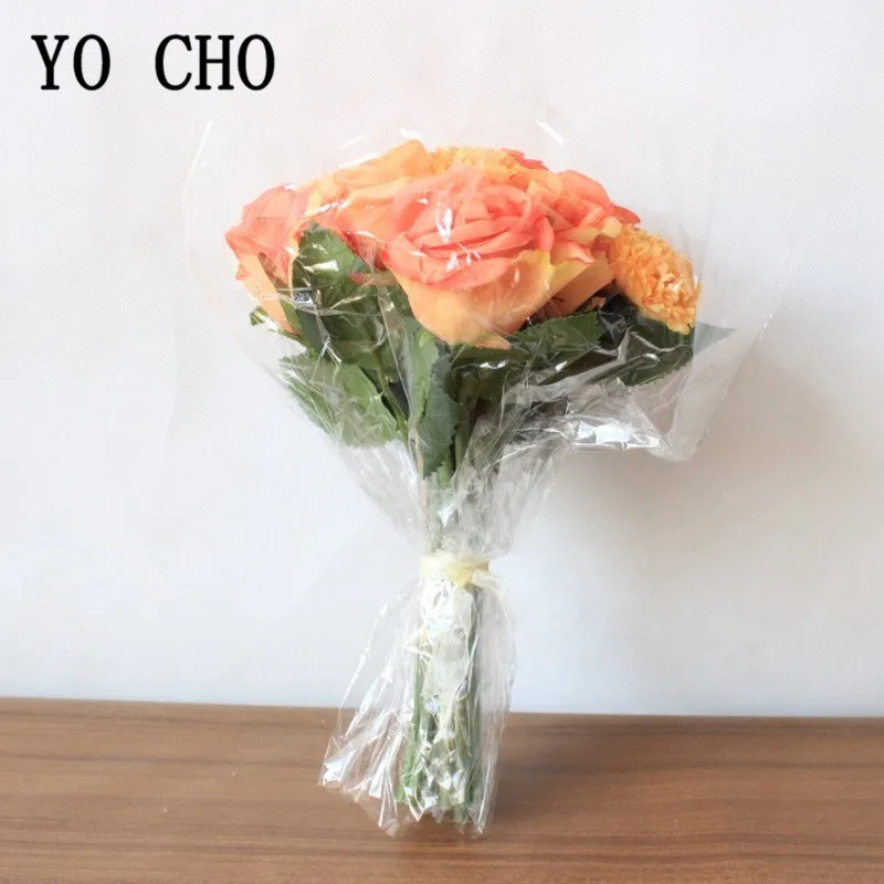 YO CHO-ramo de flores artificiales de clavel de rosa de seda, decoración de fiesta de boda, bricolaje, flor falsa, álbum de recortes, artesanía, 16 piezas