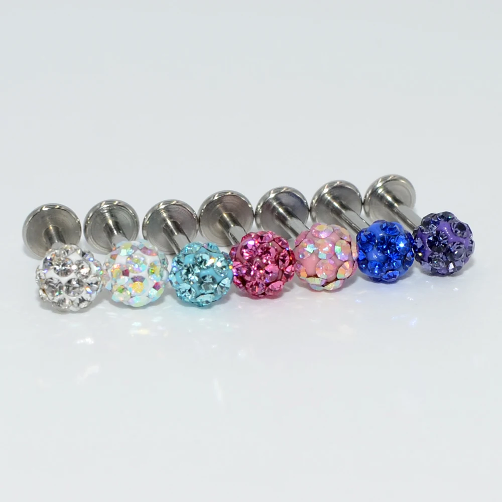 1Pc 16g CZ Crystal Ball Tiny Labret Bars Monroe Lip Ring Tragus Helix Earring Stud Cartilage Piercing Body Jewellry 6mm 8mm