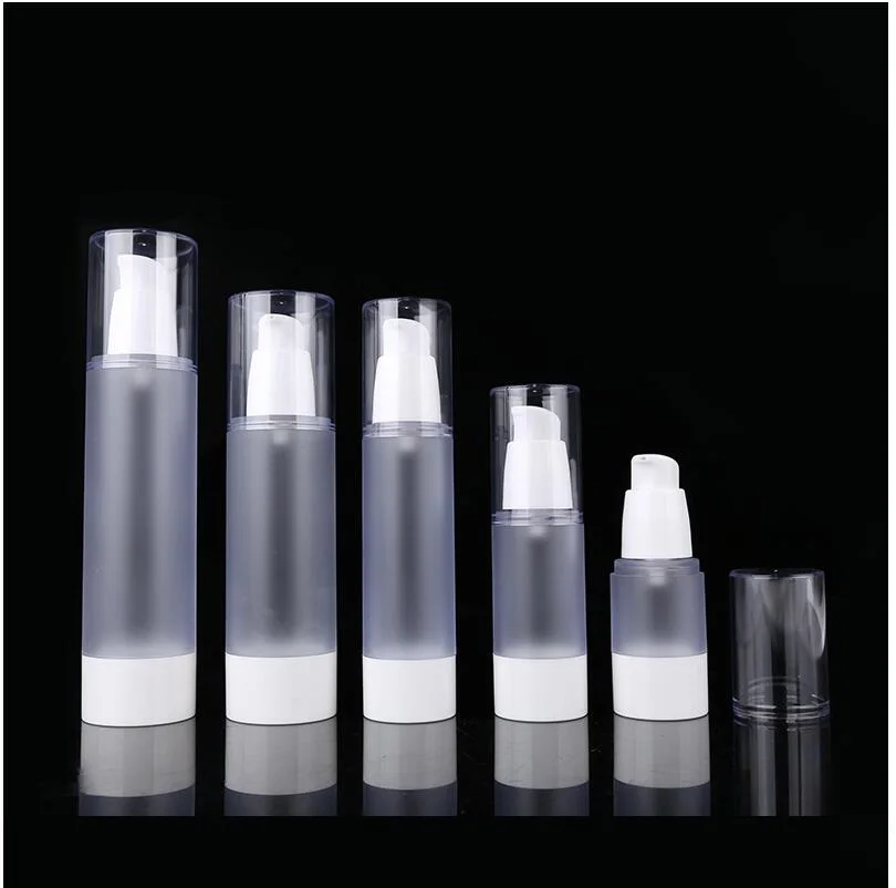 

50ml frosted airless bottle with snake head shape pump ,transparent lid or serum/lotion/foundation/gel/emulsion packing