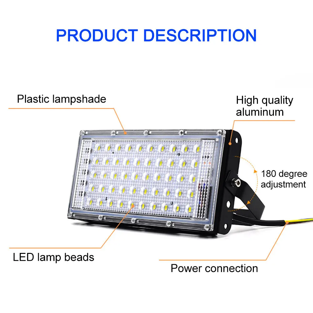 50W Red/Green/Blue White LED Flood Light AC220V-240V Waterproof Ip65 Outdoor Garden Projector Lighting LED Reflector Street Lamp