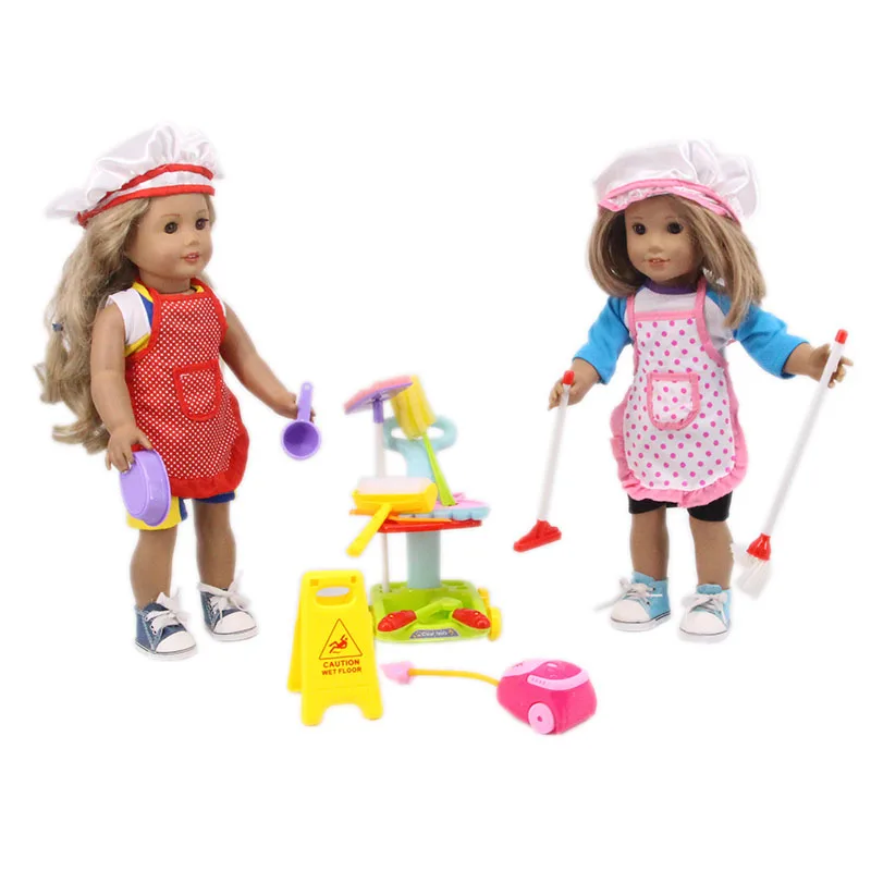 Chef Set Apron For 43Cm Reborn Baby&18Inch American Doll,Mini Plastic Cleaning Tool Our Generation Doll Baby Accessories,Kid Toy