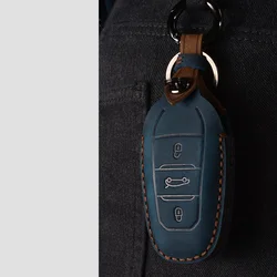 Leather Car Key Case Cover for Peugeot 308 408 508 2008 3008 4008 5008 Citroen C4 C4L C6 C3-XR Accessories Shell Key Ring