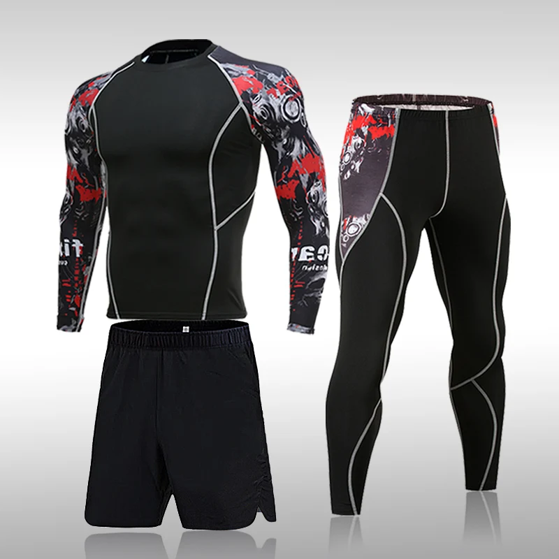 Homem compressão esportes terno de secagem rápida transpiração treinamento fitness mma kit rashguard masculino roupas esportivas jogging correndo