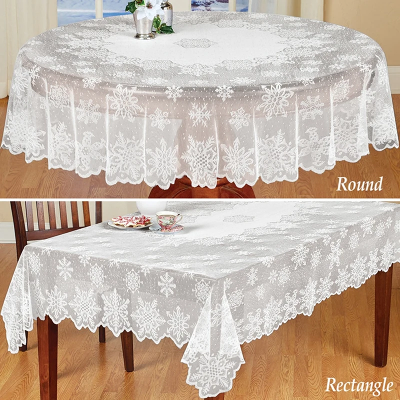 1 pc Round/Rectangle Tablecloth White Lace Tablecloth Snowflake Pattern Wedding Dining Table Cover Home Christmas Party Decora