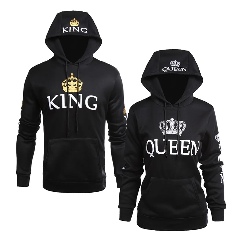 2021 Autumn Winter Couple Hoodies Harajuku Letter Printing Lover's Hoody Sweatshirts Women Men Long Sleeve QUEEN KING Coats